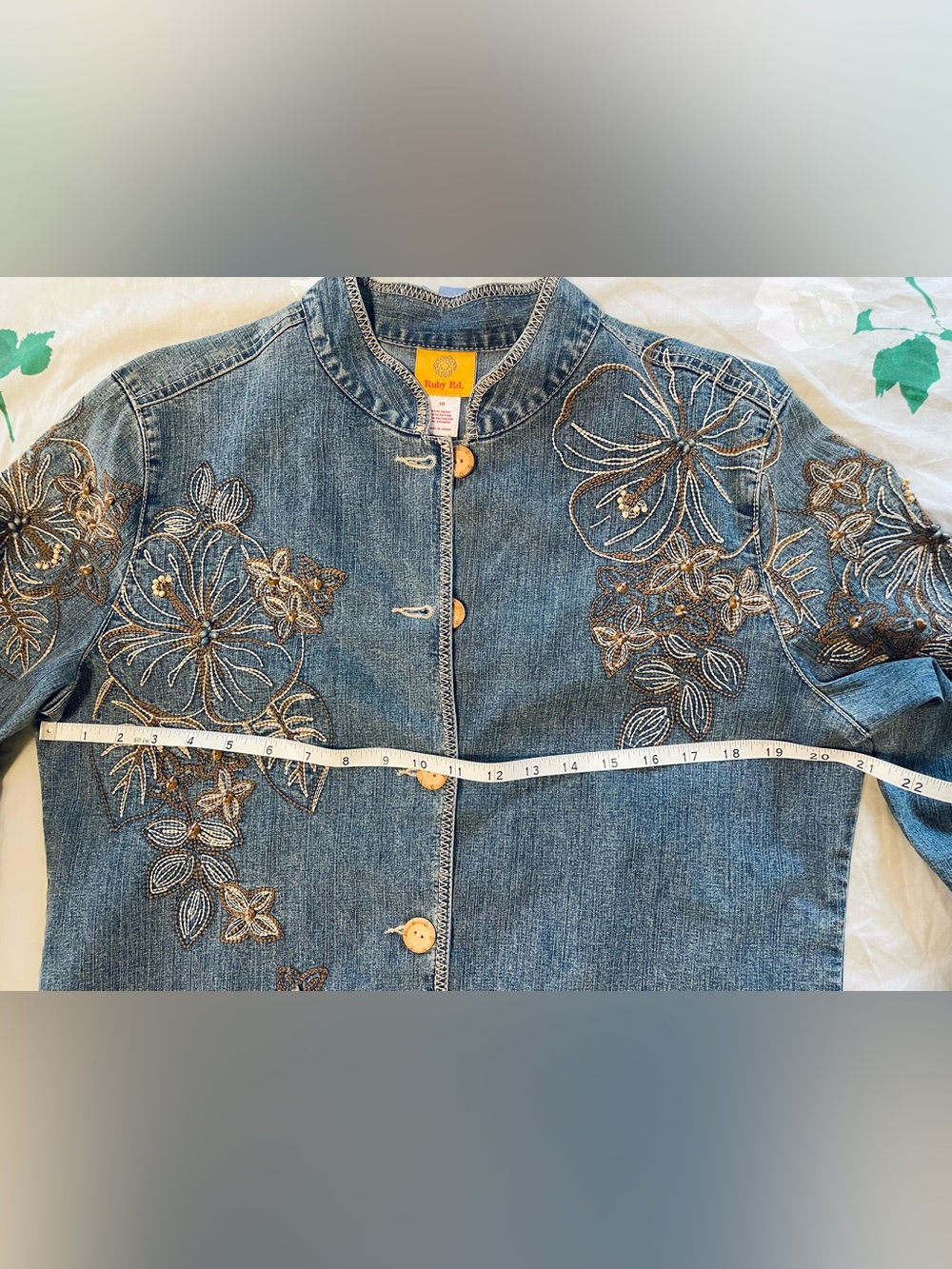 Ruby Rd. Floral Embroidered Denim Jacket - Blue - Picture 5 of 8